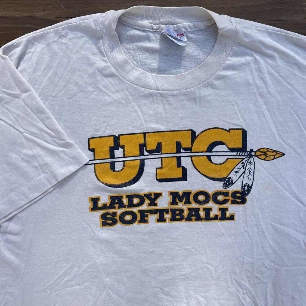 VTG University of Tennessee UTC Lady Mocs Softball Single Stitch White T-Shirt L